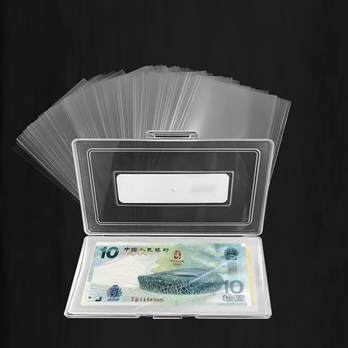 MUDOR 200 Pieces Dollar Bill Holder with Storage Case, PP Material Clear Paper Money Currency Collection Sleeves Protector Bag, Banknotes Protector Slab Holder
