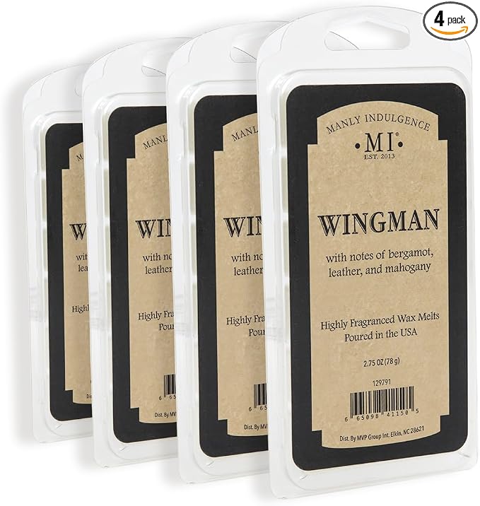 Manly Indulgence Wingman Scented Wax Melts, Wax Melt Warmer Cubes, Long Lasting Scented Wax Warmer Cubes, 4 Pack, 6 Cubes Each - Made in The USA