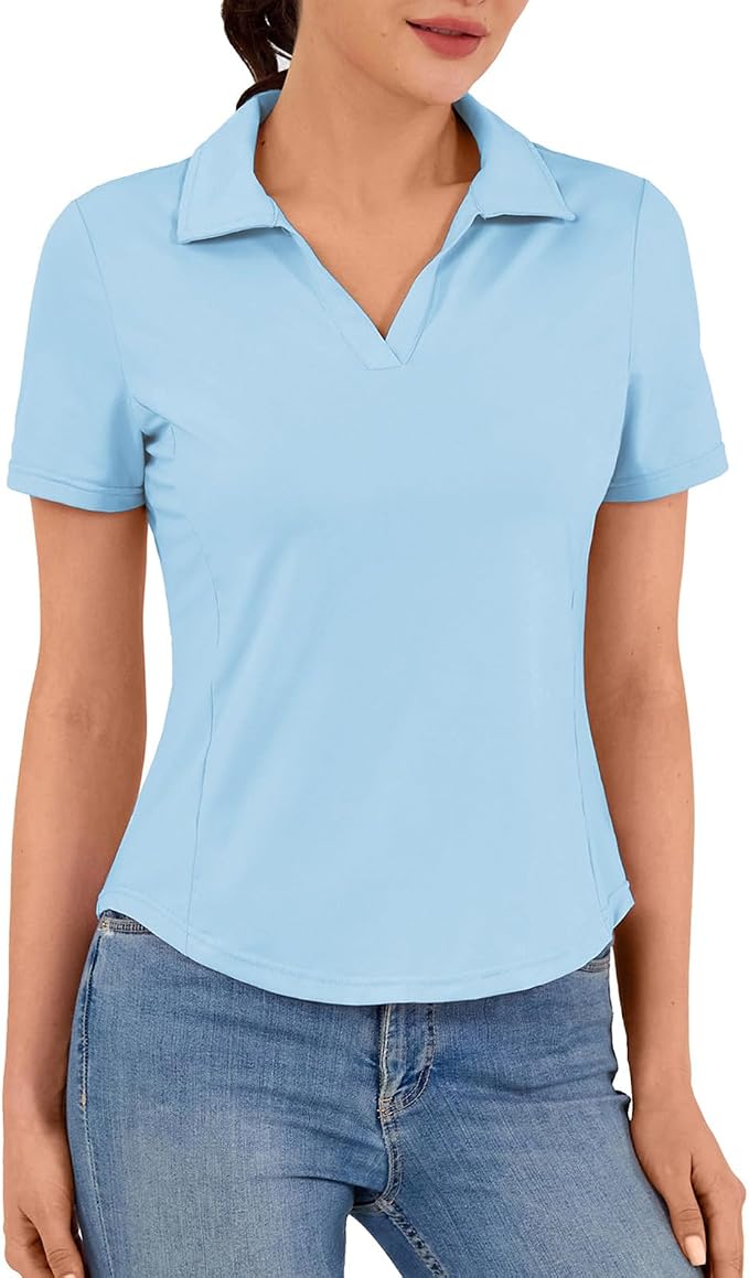 JACK SMITH Women's Golf Polo Shirt V Neck Short Sleeve Tennis Shirt Sun Protection Moisture Wicking Athletic Tops