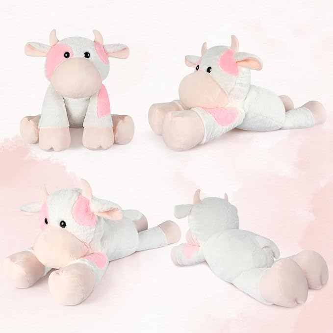 Giant Cow Stuffed Animal 30", Jumbo Strawberry Cow Plush Toys, Giant Stuffed Animal Hugging Pillow for Stress Relief & Sleep Aid, Huge Cuddly Dairy Plushies Gift for Kids Adults