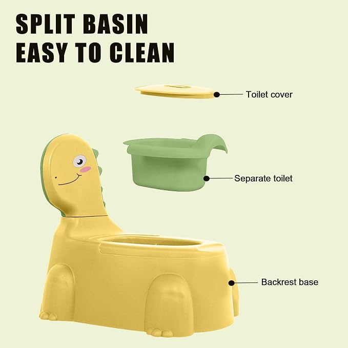 Potty Training Toilet | Dinosaur Seat Toddler Chair Portable for Kids with Non-slip Rubber Mat Backrest Boys Girls Yellow