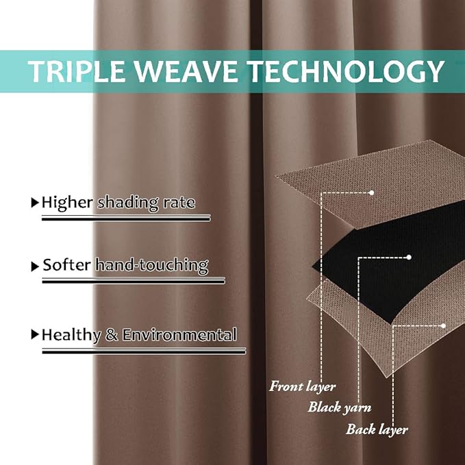 NICETOWN Total Blackout Panels for Nursery, Super Soft, Heavy Duty and Thick Window Treatment Curtains 63 inches Long with Black Lined for Basement, (1 Pair, Cappuccino, 52 inches Wide Each Panel)