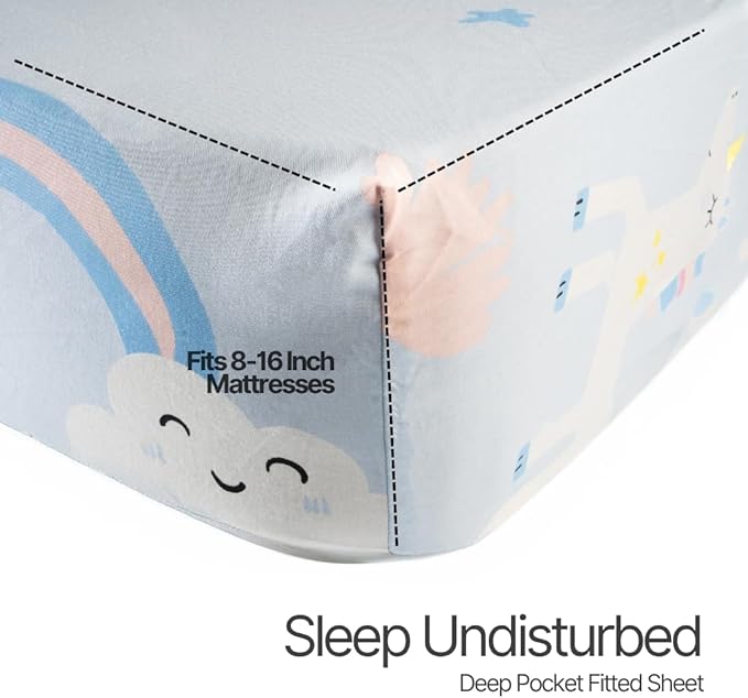 Salt Earth 100% Cotton 210TC Kids Bedsheet, Twin Sheet Set, Toddler Bed, 4-Piece Set – 2 Fitted Sheets & 2 Pillowcases, Themed Toddler Bed Sheets, Cute Kids Bedding (Summerland/Unicorn)