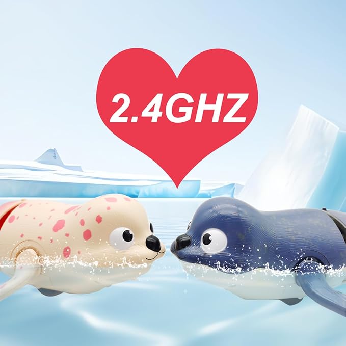 Pool Toys Amphibious Remote Control Lazy Seal 2.4Ghz Rechargeable Battery Cute Toys Robot Fish Remote Control Shark Car Bath Toys Interactive Crawling Toys for Toddler Kids 3,4,5 Years Old Boys Girls