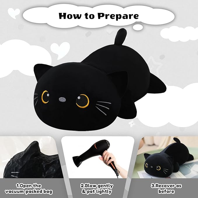 Weighted Black Cat Stuffed Animals, Cute Weighted Black Cat Plush, Soft Stuffed Weighted Plushie Pillow Gifts for Girls Boys(9.8" 0.8Lbs)