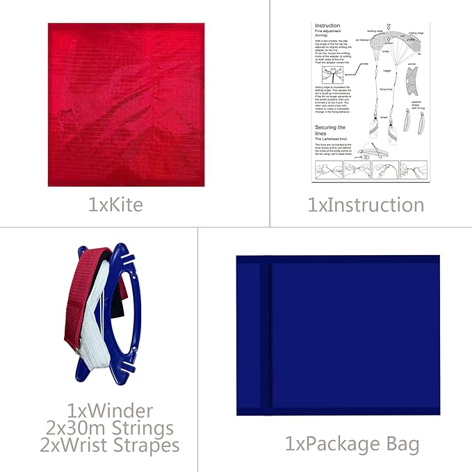 HENGDA KITE 2.5m Dual Line Stunt Parafoil Kites Soft Stunt Kite for Beach Blue with Flying Tool