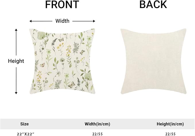 AEIOAE Spring Pillow Covers 22x22 Inch Set of 2, Sage Green Yellow Wild Flower Throw Pillows Case,Colorful Seasonal Floral Plant Outdoor Decorative Farmhouse Decor Cushion Covers for Sofa Bed Couch