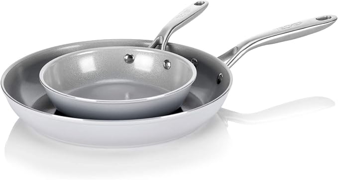 TECHEF - CeraTerra 8" & 12" Ceramic Nonstick Frying Pan Skillet, (PTFE, PFAS, and PFOA Free), Dishwasher Oven Safe, Stainless Steel Handle, Induction-Ready, Made in Korea (2-Piece Set)