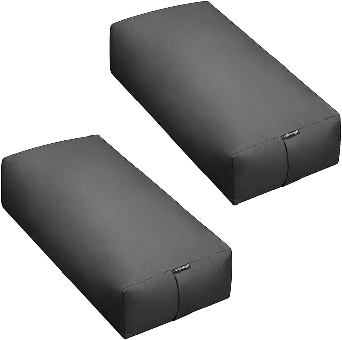 Extra Firm Large Yoga Bolster, 24" x 12" x 6" Cinched OR Zippered Yoga Pillow, Rectangular Cotton Cushion With Removable Cover for Studios, 1 Pack or 2 Pack
