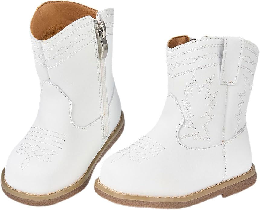 Newsonet Baby Cowboy Cowgirl Boots Infant Western Boots Toddler Boys Girls Round Toe Riding Mid Calf Boots All Seasons for 6 9 12 18 24 Months