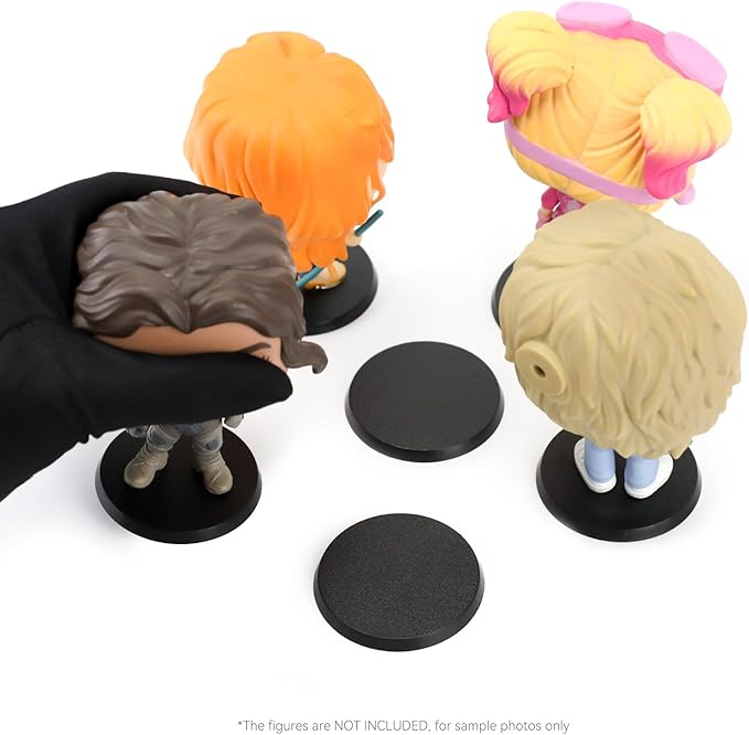 120PCS Figure Stand Base with 180PCS Adhesive for 4 Inch Fuko Pop, 1.97 Inch Black Round Plastic Bases No Peg, Doll Model Storage Organizer Display Holder Accessories for Action Figures