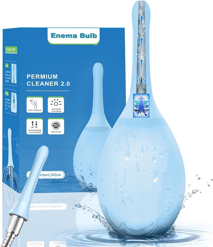 Enemas Anal Douches Anti Backflow-Enema Bulb and Anal Cleaner for Men & Women, Reusable Douche Bottle for Women – Shower-Compatible Cleaner for Men, Easy to Use & Travel Friendly,Blue