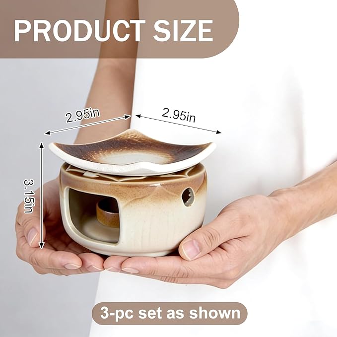 Handmade Ceramic Aromatherapy Diffuser | Herb Burner & Candle Wax Warmer with Tealight Holder, Home Fragrance Accessories forRelaxation & Meditation（3.15*2.95*2.95）