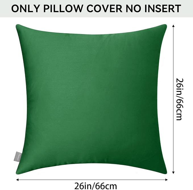 Thmyo 4-Pack 100% Cotton Comfortable Solid Decorative Throw Pillow Case Square Cushion Cover Sublimation Blank Pillow Covers DIY Throw Pillowcase for Sofa Couch(26x26 inch/ 66x66cm,Christmas Green)