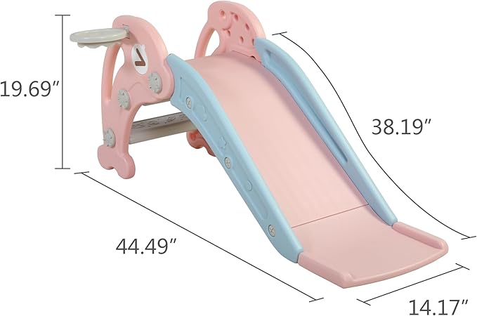 NYEEKOY 3 in 1 Toddler Slide, Baby Slide Climber Playset with Basketball Hoop and Ball, Indoor and Outdoor Playground for Kids