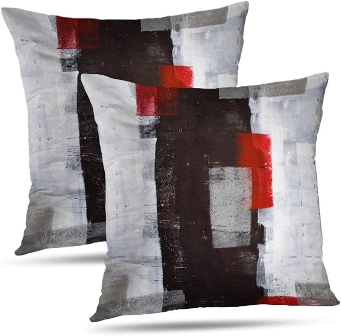 Throw Pillow Covers for Couch, 18x18 Inch, 2 Pack, Red Grey | Decorative Throw Pillow Covers Cushion Covers for Couch Bedroom Sofa Living Room