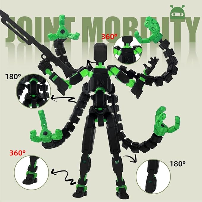 T13 Action Figure, Assembly Completed T13 Action Figures,T 13 3D Printed Toys - The Premium Action Figures for Sci-Fi Enthusiasts,Four Claws Robot (Black Green, 5.2 Inch)