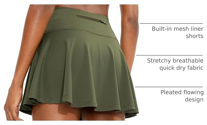 Pleated Tennis Skirt with 4 Pockets | 14", 3.5" High Waisted, Soft, Lightweight, Mesh Built-in Shorts, Dressy, Casual, Athletic, Golf, Skort for Women
