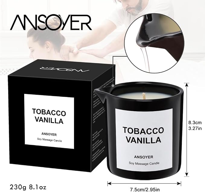 Massage Oil Candle, Ultra Hydrating Body Care with Soybean Oil, Body Oil Candle, 8.1oz, Amazing Gift (Tobacco Vanilla)