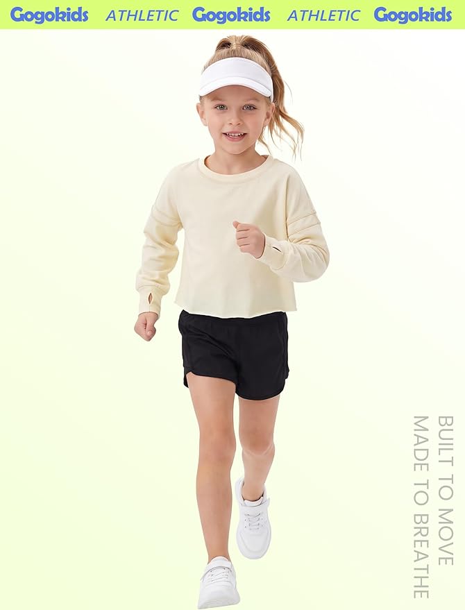 Gogokids Girls Shirts Long Sleeve Athletic Shirts Open Back Tops Active Sports Tshirts Yoga Workout Crop Tees 5-14 Years
