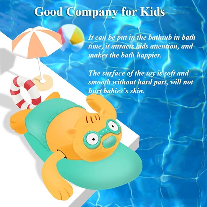 Pull String Baby Bath Toy Pull & Go Beaver Cute Surfing Beaver Swimming Beaver Windup Clockwork Bathtub Toy for Toddlers (Blue)
