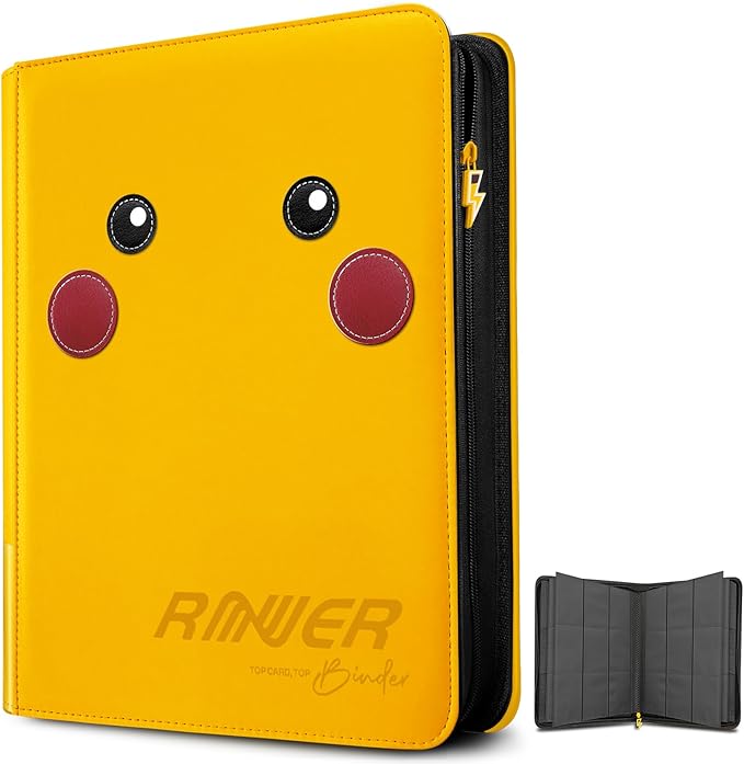 Ravaver 9 Pocket Card Binder, 360 Cards Trading Cards Games Collection Holder Book Folder with Customizable Label Slot and Side-Loading Sleeves (Yellow)