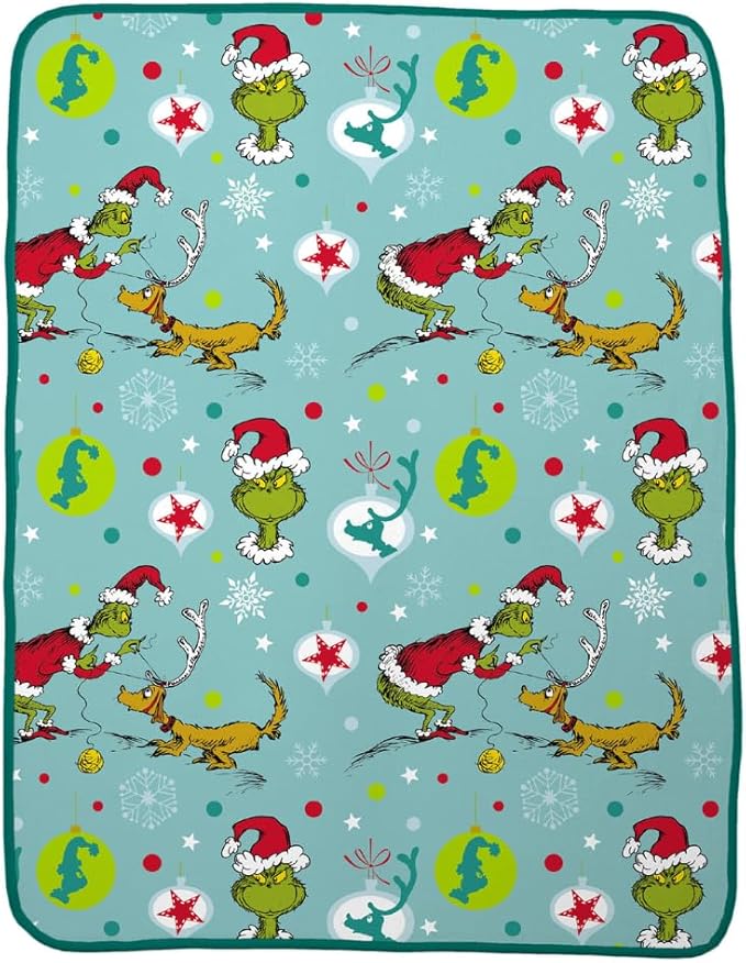 Franco Collectibles The Grinch by Dr. Seuss Holiday Christmas Super Soft Cozy Plush Throw, 40 in x 50 in, (Officially Licensed Product)