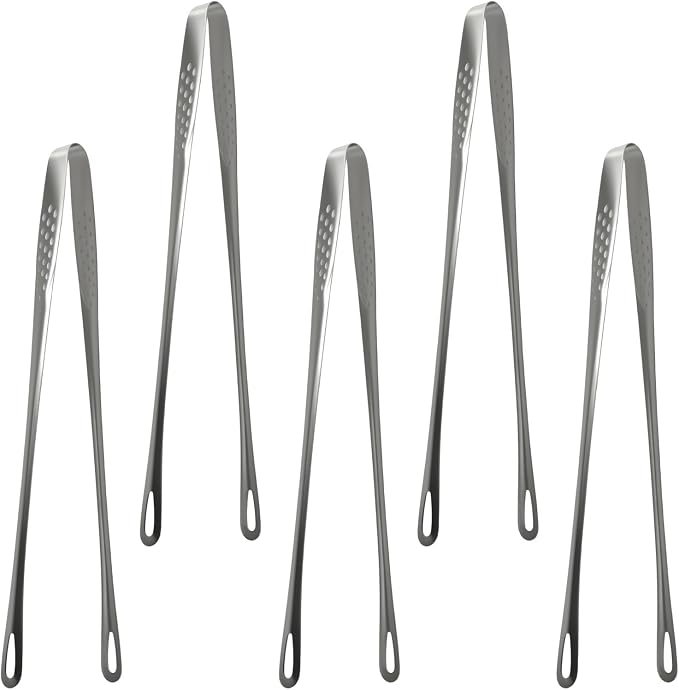 5 Pcs Stainless Steel Grill Tongs, 11 Inches Korean BBQ Tongs Japanese Barbecue Tweezers Clamp Tool for Home Outdoor Cooking Steak Salad Buffet Food Portable Kitchenware