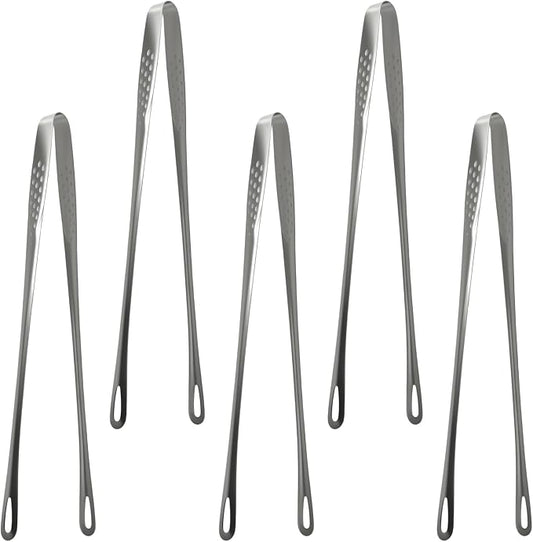 5 Pcs Stainless Steel Grill Tongs, 11 Inches Korean BBQ Tongs Japanese Barbecue Tweezers Clamp Tool for Home Outdoor Cooking Steak Salad Buffet Food Portable Kitchenware
