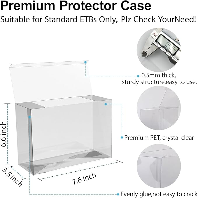 12 Pack ETB Protector Case Compatible with PKMN Elite Trainer Box Protector Cases 0.5mm Thick Plastic Heavy Duty Clear PKMN ETB Case Protector Cover Soft with Protective Film Auto-locking Bottom