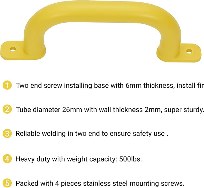 10'' Yellow Playground Accessories Metal Handles Set of 2 - Outdoor Playset Attachment Grab Handles, Kids Grab Bar for Playhouse,Treehouse, Jungle Gym, Climbing Frame