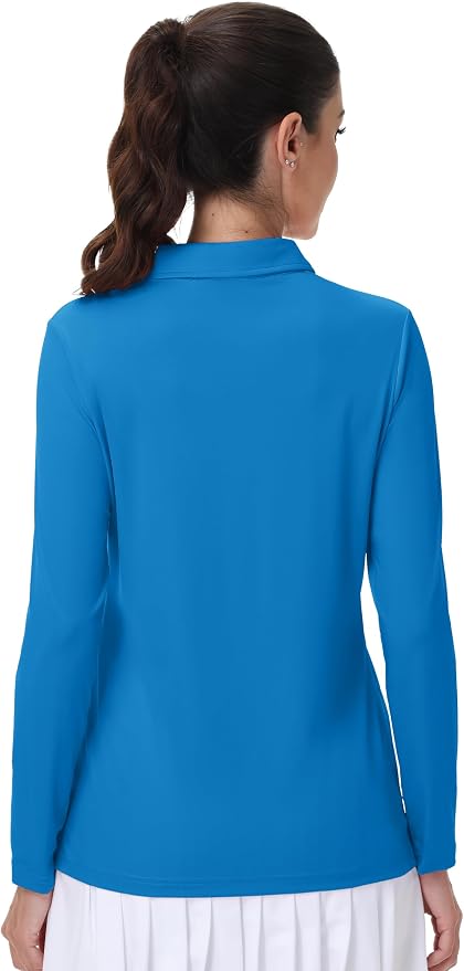 MAGCOMSEN Long Sleeve Polo Shirts for Women Golf Tops with Collar Work | UPF 50+ Sun Protection, 4 Buttons, Moisture Wicking, Breathable, 4-Way Stretch, Collared, Quick Dry, Active, Casual, Tennis