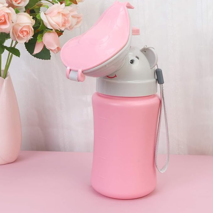 Toddmomy Portable Car Urinal for Girls Kids Travel Pee Bottle Leak-Proof Emergency Potty Training Tool 5.11X3.14X8.66In Cartoon Design