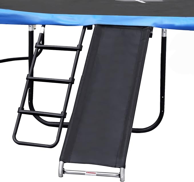 Trampoline Ladder Slide kit, Universal Trampoline Weather Resistant Galvanized Ladder with Slide for Children Kids, Steel Shoe Storage Bag