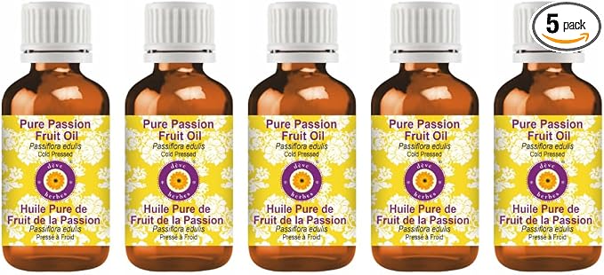 Deve Herbes Pure Passion Fruit Oil (Passiflora edulis) Cold Pressed (Pack of Five) 100ml X 5 (16.9 oz)