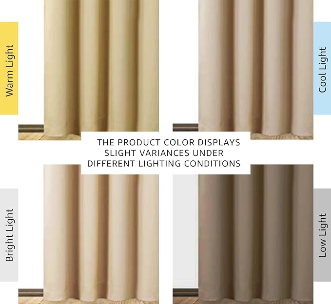 NICETOWN Living Room Completely Shaded Draperies, Privacy Protection & Noise Reducing Ring Top Drapes, Black Lined Insulated Window Treatment Curtain Panels(Biscotti Beige, 2 Pieces, W52 x L84)