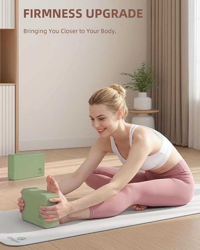 Gruper Yoga Blocks 2 Pack, 9"x6"x3" Exercise Blocks High-Density EVA Foam Blocks with Soft Non-Slip Surface, Lightweight Yoga Props for Yoga Pilates Meditation & Stretching