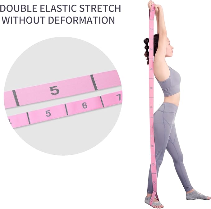 Elastic Stretching Strap with 11 Loops, Adjustable Stretch Band for Adults - Flexibility Straps for Yoga, Pilates, Dance - Non-Slip Fabric Resistance Band for Home Workout, Physical Therapy