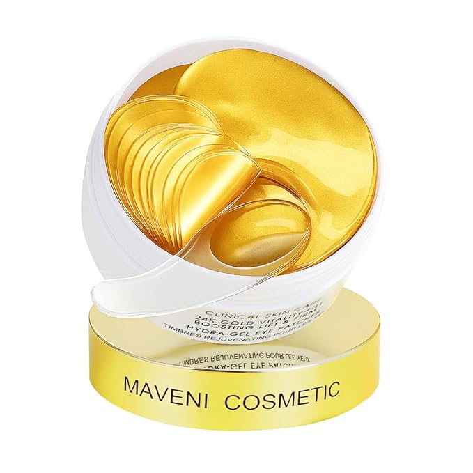 MAVENI 24K Gold Eye Mask-Under Eye Patches for Dark Circles-60 Pcs for Puffy Eyes,Anti-Aging,Bags & Wrinkles,Boost Lift & Firm the Look of the Eye Area,Hydrating, Anti-Wrinkle & Cooling