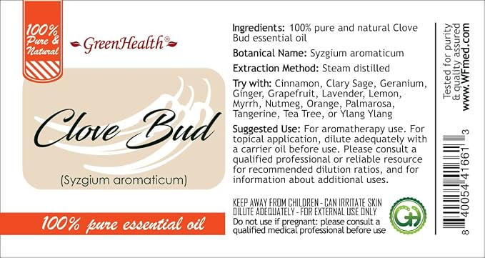Clove Bud – 1 fl oz (30 ml) Glass Bottle – 100% Pure Essential Oil – GreenHealth