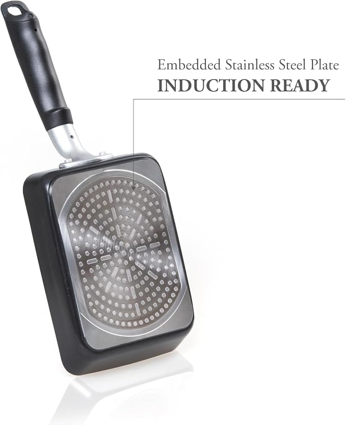 TECHEF - Tamagoyaki Japanese Omelette Pan/Egg Pan Skillet, PFOA-Free, Dishwasher Safe, Induction-Ready, Made in Korea (Black/Medium)