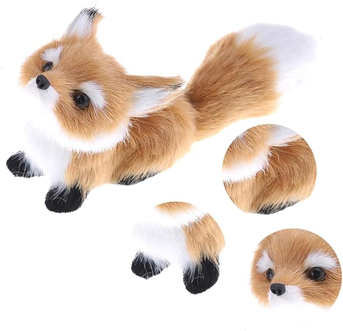 GUDVES Simulation Brown Fox Toy Furs Squatting Fox Model Home Decoration Animals World with Static Action Figures Plush Mini Fox (Pitching), 6 inches