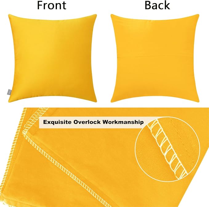 4-Pack 100% Cotton Comfortable Solid Decorative Throw Pillow Case,Thmyo Square Cushion Cover Pillowcase Sublimation Blank Pillow Covers DIY Throw Pillowcase for Couch Sofa(16x16 inch/ 40x40cm,Yellow)