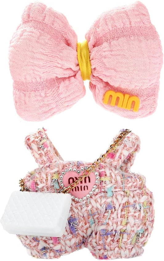 Doll Clothes for Labubu 17cm Have a Seat & Exciting Macaron & Big into Energy Series Dolls, Luxury Chic Series for 17cm Dolls Accessories (Heart Dress+Hairband+Bag)