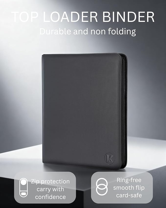 Top loader Binder - Holds 288+ Top Loaders for Cards, 9 Pocket Top Loader Binders with Sleeves for 3" x 4" Rigid Card Holders for Baseball, Football and other Sports Cards(Black)
