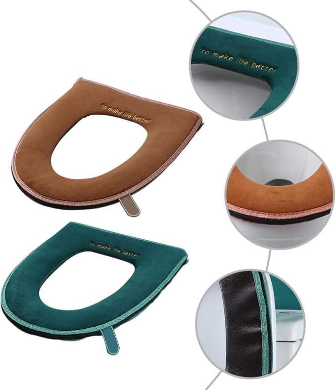 LABRIMP 2pcs Thickened Winter Bathroom Toilet Seat Cover Washable and Reusable Cushion Pad for Added Toilet Seats Easy Installation Random