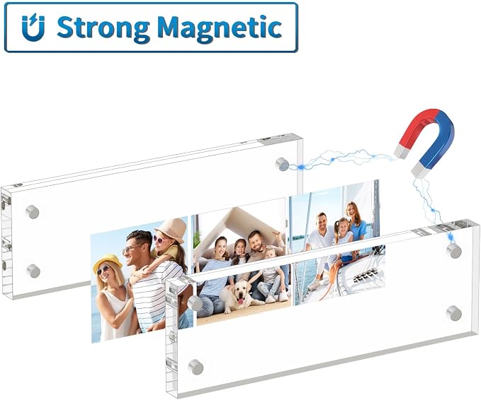 AITEE 2x6 Acrylic Picture Frames 3 Pack, 20% Thicker Block, Clear Picture Frames Freestanding Double Sided Magnetic Acrylic Lucite Frameless Transparent Square Frame Gift for Desktop Display