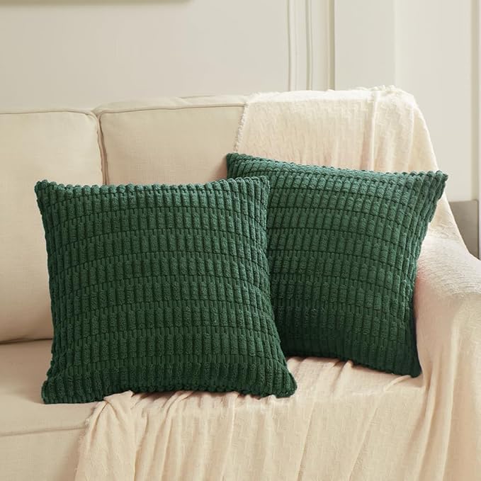 Fancy Homi 4 Packs Decorative Throw Pillow Covers for Living Room Couch Bed, Modern Farmhouse Boho Home Décor Accent Cushion Case, 22" x 22", Dark Green
