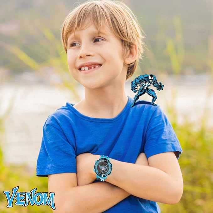 Marvel Venom Kids Watch – Light-Up Bezel with Rotating Lights, LCD Display, Easy-to-Read, Adjustable Plastic Strap – Perfect for Boys and Girls