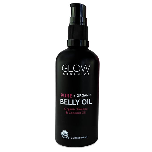 Glow Organics Belly Oil for Pregnancy, Prevents Stretch Marks & Scars, Organic Maternity Skincare, Fast-Absorbing, Pregnancy Safe Daily Ritual, 95ml